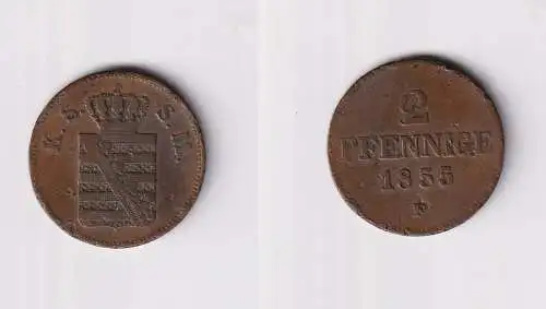 2 Pfennig Kupfer Münze Sachsen 1855 F (152731)