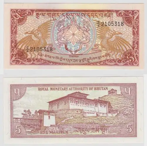 5 Ngultrum Banknote Bhutan (1985) Pick 14 bankfrisch UNC (125315)