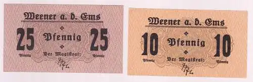 10 & 25 Pfennig Banknoten Notgeld Flecken Weener a.d.Ems 17.8.1920 (163359)