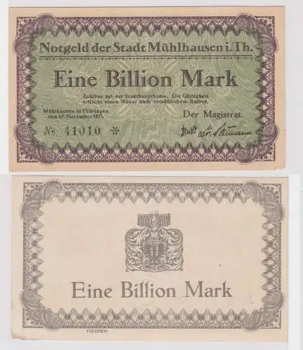 1 Billion Mark Banknote Inflation Stadt Mühlhausen 15.11.1923 (145647)