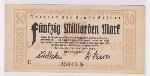 50 Milliarden Mark Banknote Inflation Stadt Erfurt 24.10.1923 (132298)