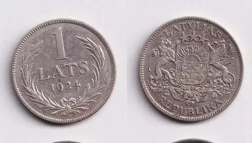 1 Lats Silber Münze Lettland Staatswappen 1924 f.vz (153835)