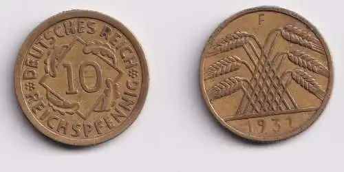 10 Reichspfennig Messing Münze Deutsches Reich 1931 F, Jäger 317 (150684)