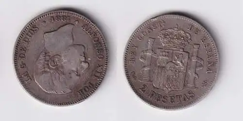 2 Pesetas Silber Münze Spanien Alfonso XII 1881 (153534)