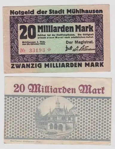 20 Milliarden Mark Banknote Inflation Stadt Mühlhausen 20.10.1923 (145004)