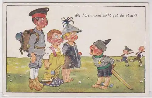 42037 Militär Humor Ak "Sie hören wohl nicht gut da oben?!" 1916