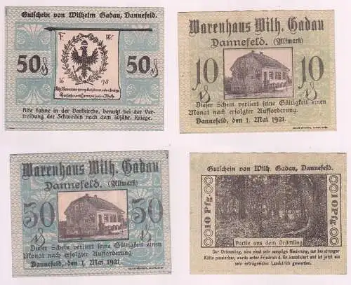 2 Banknoten Notgeld Dannefeld Altmark WarenhausW.Gadau 1.5.1921 (160659)