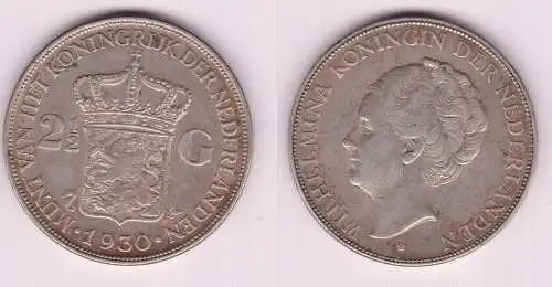 2 1/2 Gulden Silber Münze Niederlande 1930 (155405)