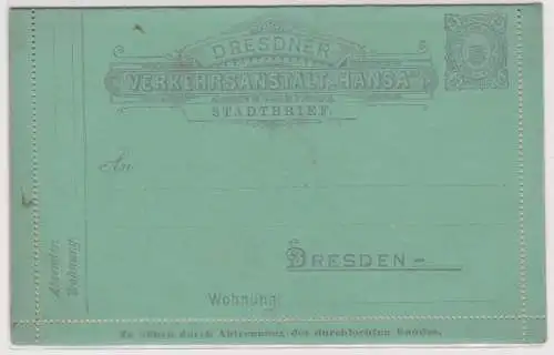 48218 Privatpost Ganzsachen Stadtbrief Dresdner Verkehrs-Anstalt Hansa Dresden