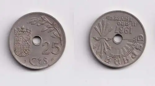 25 Centimos Cu-Ni Münze Spanien Segelschiff 1937 vz (152119)