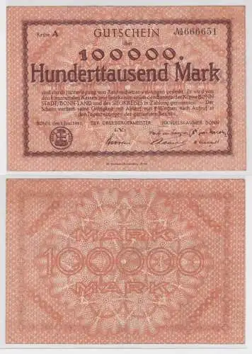 100000 Mark Banknote Stadt Bonn 1.Juni 1923 (133373)