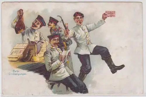 904188 Militär Humor Ak "Porto Ermässigungen" um 1900