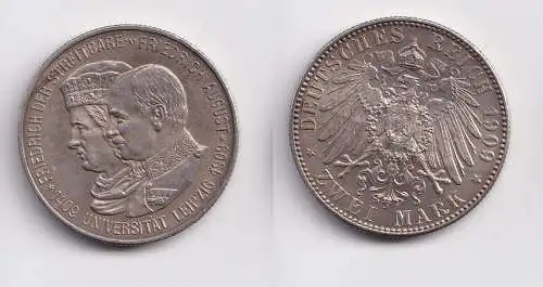 2 Mark Silber Münze Sachsen Universität Leipzig 1909 Jäger 138 vz (153408)