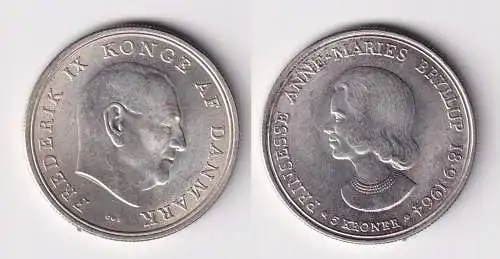 5 Kroner Silber Münze Dänemark Hochzeit Prinzessin Anne-Marie 1964 (162965)