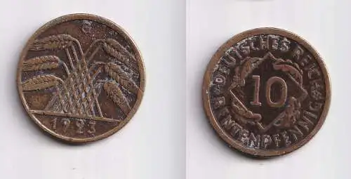 10 Rentenpfennig Messing Münze Deutsches Reich 1923 G, Jäger 309 (156968)