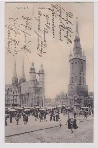 55539 Ak Halle an der Saale Marktplatz mit Verkaufsständen 1913