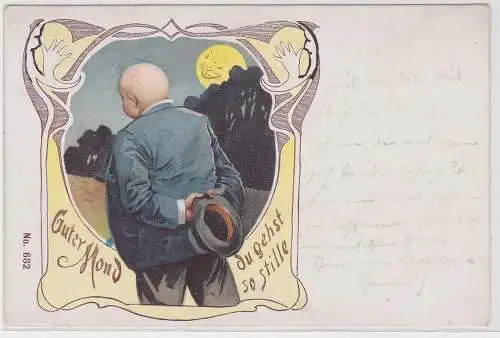 61197 Humor Ak "Guter Mond du gehst so stille" um 1910