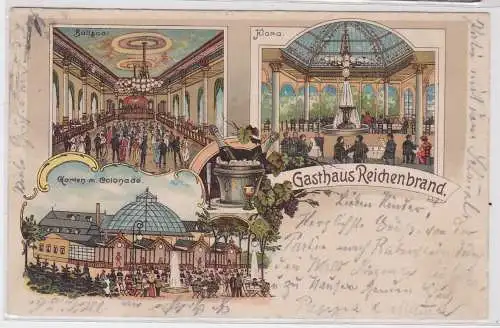 69846 Ak Lithographie Gasthaus Reichenbrand Aussen- und Innenansicht 1905