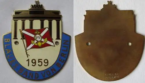emaillierte DDR Plakette Blaues Band von Berlin 1959 Brandenburger Tor (135527)