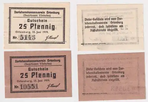 25 + 25 Pfennig Banknote Notgeld Darlehnskassenverein Ortenburg 1919 (169133)