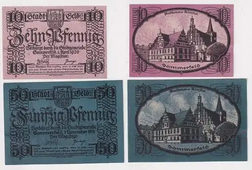 10 + 50 Pfennig Banknote Notgeld Stadtgemeinde Sommerfeld 1920 (169144)
