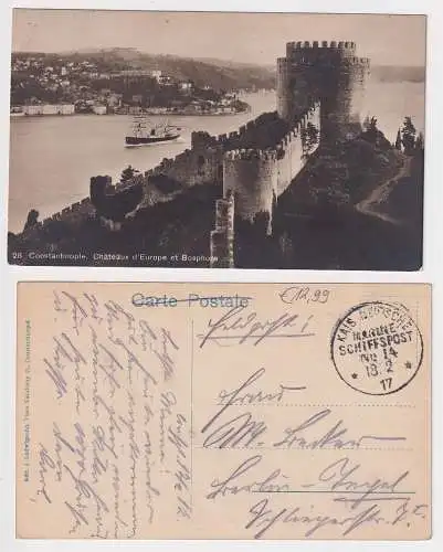 38153 Feldpost AK Constantinople - Europaschloss & Bosporus, Schiffspost 1916
