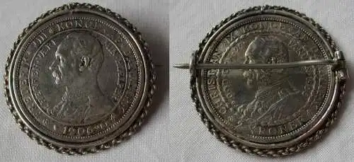 wunderbare Brosche aus 2 Kronen Münze Dänemark 1906 König Frederik VIII (105164)
