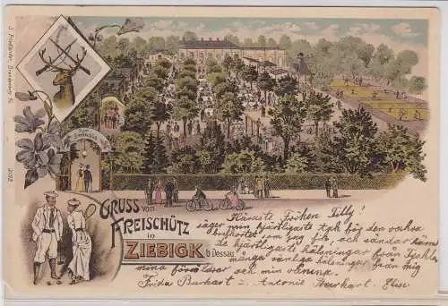 900944 Ak Lithographie Gruß vom Freischütz in Ziebigk bei Dessau 1902