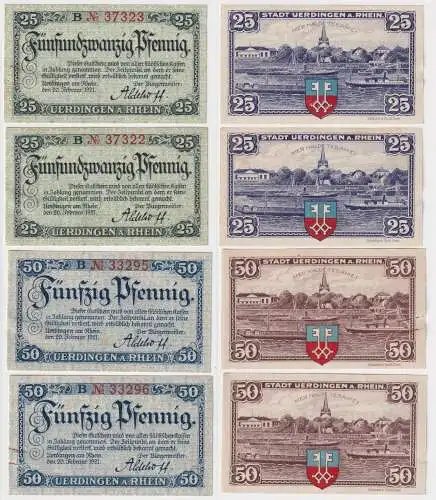 4 Banknoten Notgeld Stadt Uerdingen am Rhein 1921 (117677)