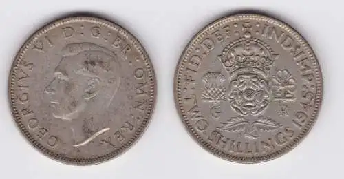 2 Schilling Silber Münze Großbritannien George VI. 1945 f.vz (164877)