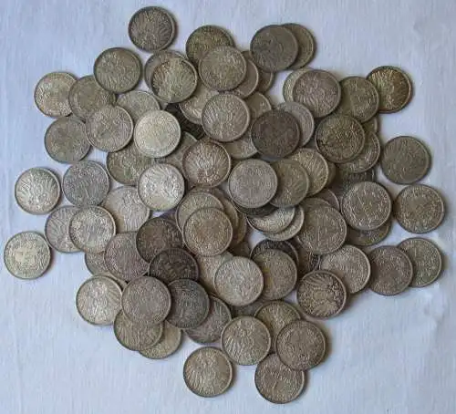 Sammlung mit 100 Silbermünzen 1 Mark Deutsches Reich Kaiserreich