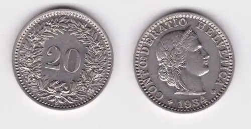 20 Rappen Kupfer Nickel Münze Schweiz 1934 B vz (164824)
