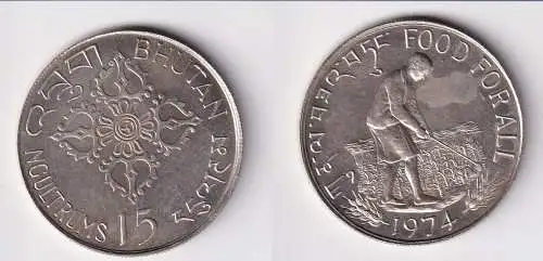 15 Ngultrum Silber Münze Bhutan FAO Serie - Food for all 1974 vz/Stgl. (162531)