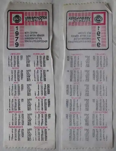 DDR Stoff Kalender VEB Bandtex Pulsnitz 1979 VEB Kombinat Baumwolle (163720)