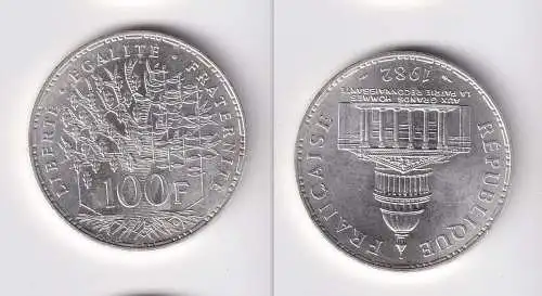 100 Franc Silber Münze Frankreich Panthéon 1982 vz/Stgl. (162910)