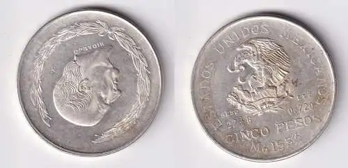 5 Pesos Silber Münze Mexiko Miguel Hidalgo 1953 vz (162902)