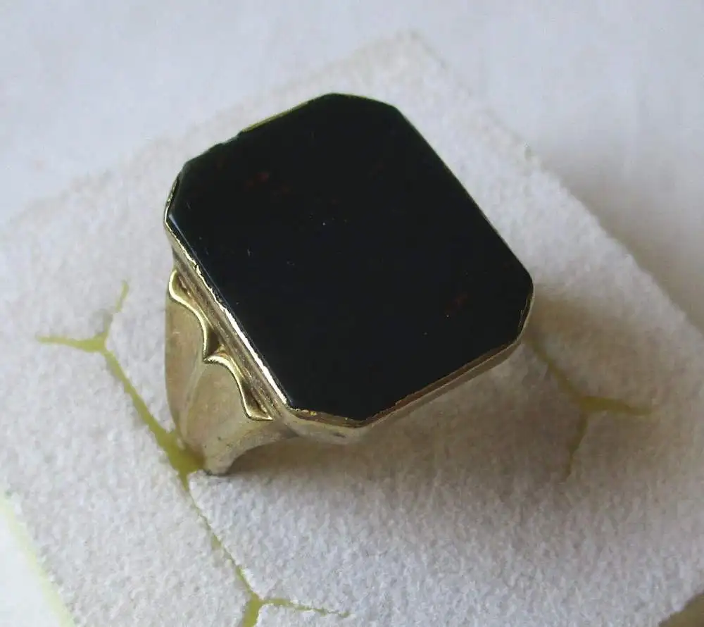 eleganter 333er Gold Ring Siegelring mit schwarzem Lagestein Edelstein (126372) 0