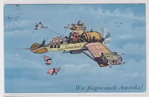 66609 Humor Ak "Wir fliegen nach Amerika!" 1929
