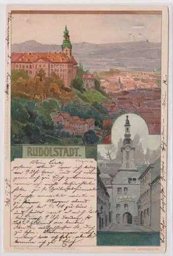 904115 Künstler Ak Lithographie Rudolstadt Schloß und Ratskeller 1904