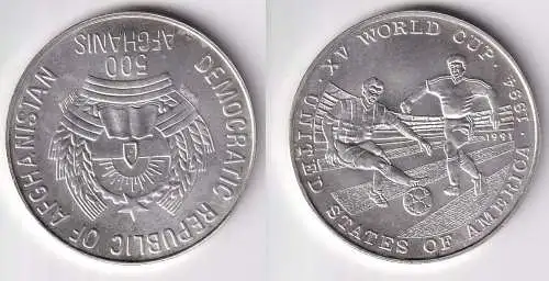 500 Afghanis Silber Münze Afganistan Fussball WM 1994, 1991 Stgl. (162959)