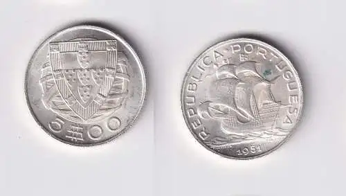 5 Escudos Silber Münze Portugal 1955 vz (160819)