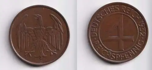 4 Pfennig Kupfer Münze Weimarer Republik 1932 G "Brüning Taler" (151473)