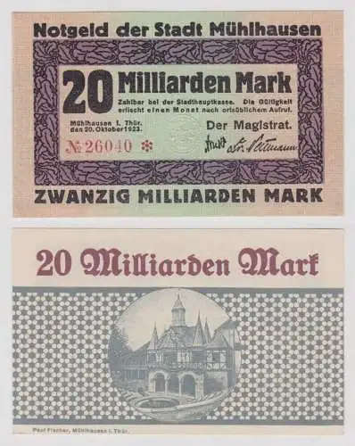 20 Milliarden Mark Banknote Inflation Stadt Mühlhausen 20.10.1923 (146131)