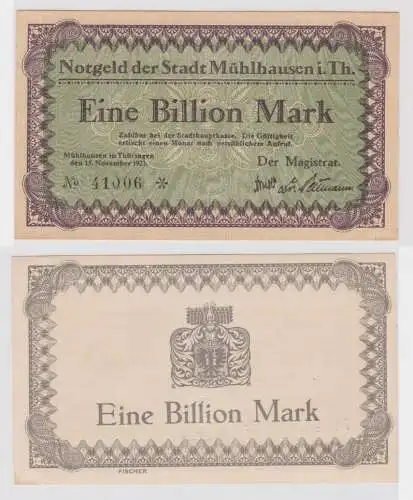 1 Billion Mark Banknote Inflation Stadt Mühlhausen 15.11.1923 (140809)