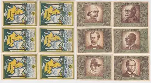 6 Banknoten Dt-Hanseatischer Kolonialgedenktag Kolonialpioniere 1921 (163842)