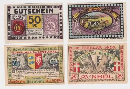 2 x 50 Pfennig Banknoten Notgeld Gemeinde Auenbüll 1920 (154613)