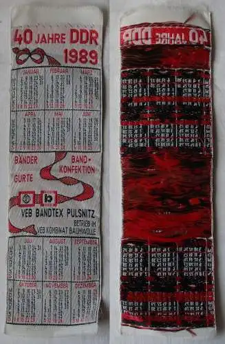 DDR Stoff Kalender 40 Jahre DDR 1989 VEB Bandtex Pulsnitz VEB Kombinat (163899)