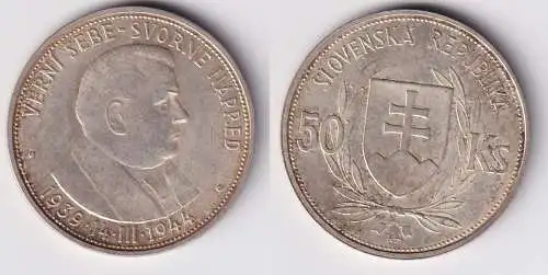 50 Kronen Silber Münze Slowakei Dr. Josef Tiso 1944 ss+ (153422)