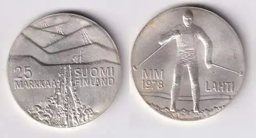 25 Markkaa Silbermünze Finnland Nordische Ski WM Lahti 1978 vz+ (160805)