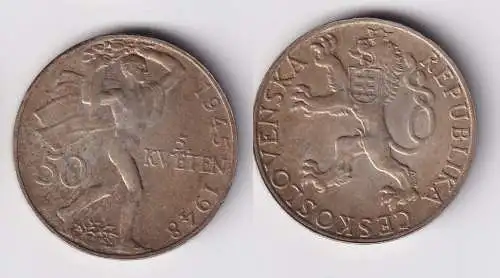50 Kronen Silber Münze Tschechoslowakei 1948 (151130)